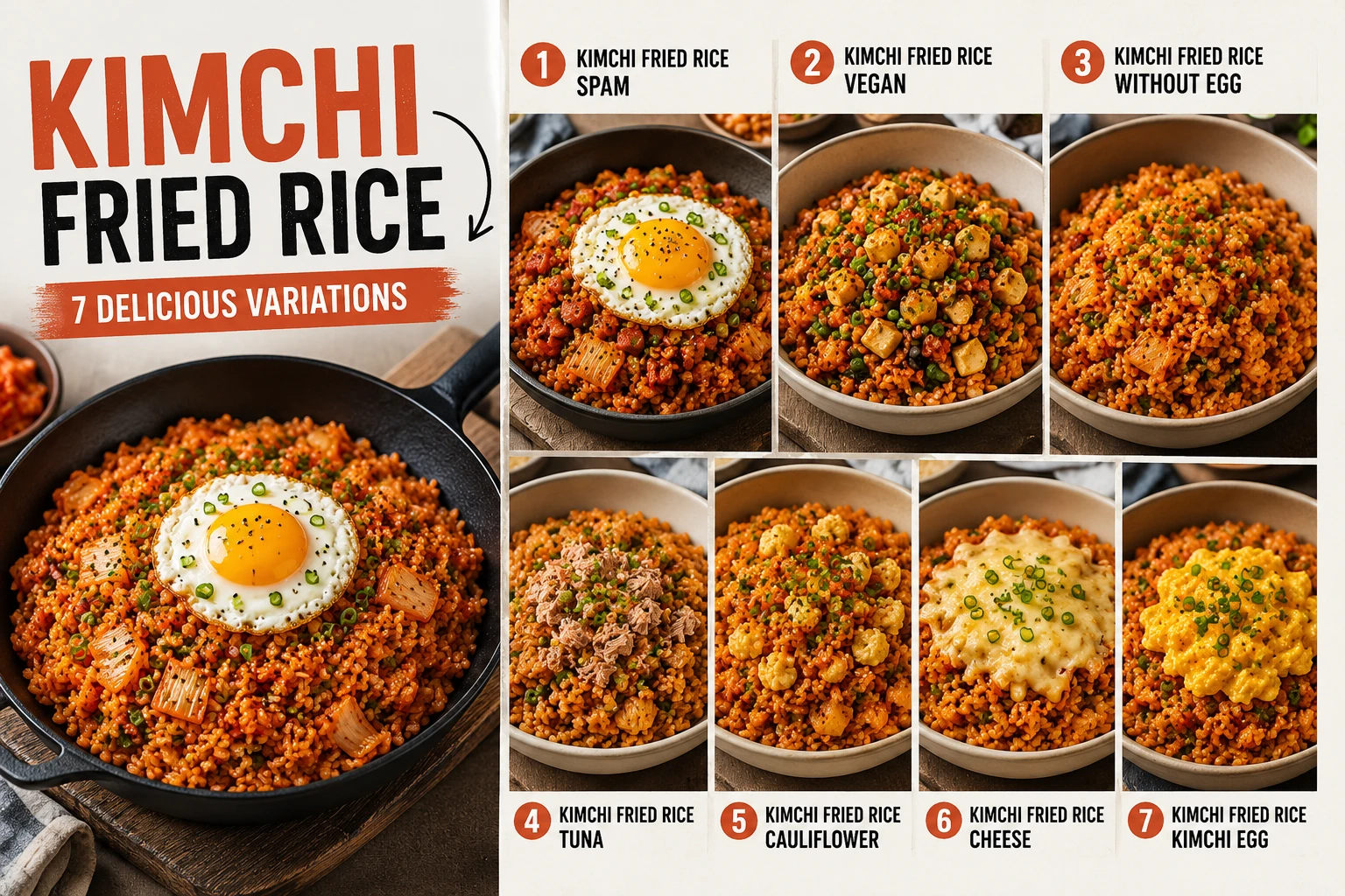 Kimchi fried rice in cast iron pan