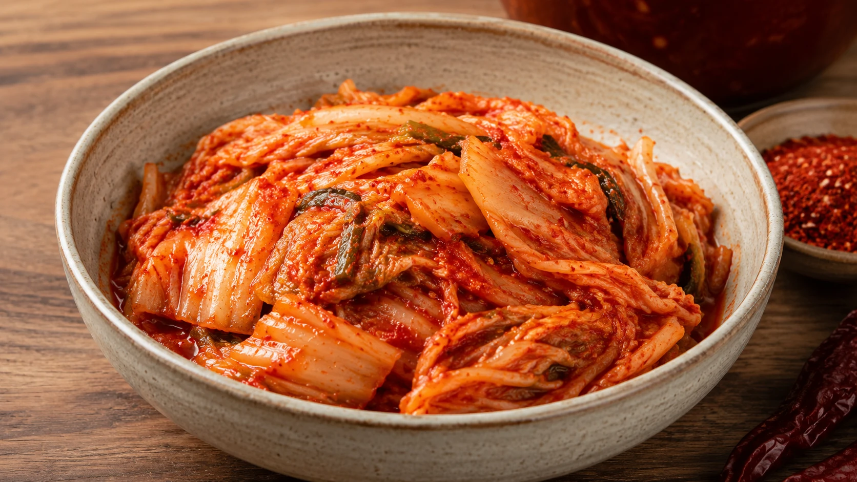 Stage 3 aged kimchi in bowl — 2 to 4 weeks fermented, the correct stage for classic bokkeumbap