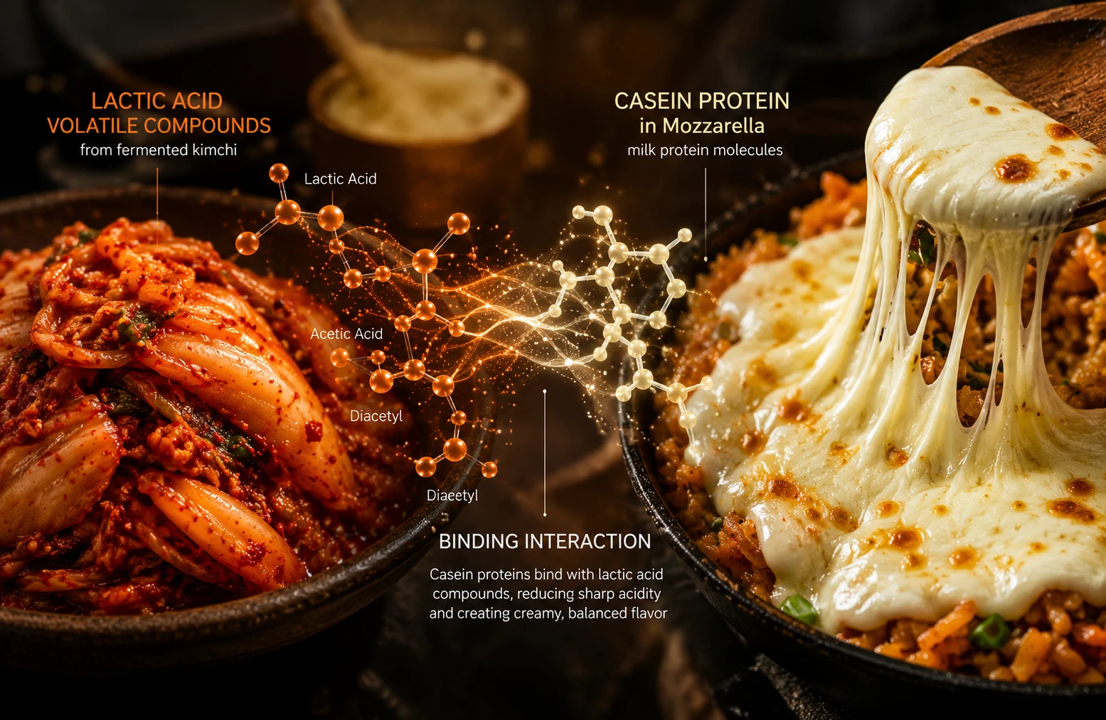 Casein protein in mozzarella binding to lactic acid volatiles in kimchi chemical interaction
