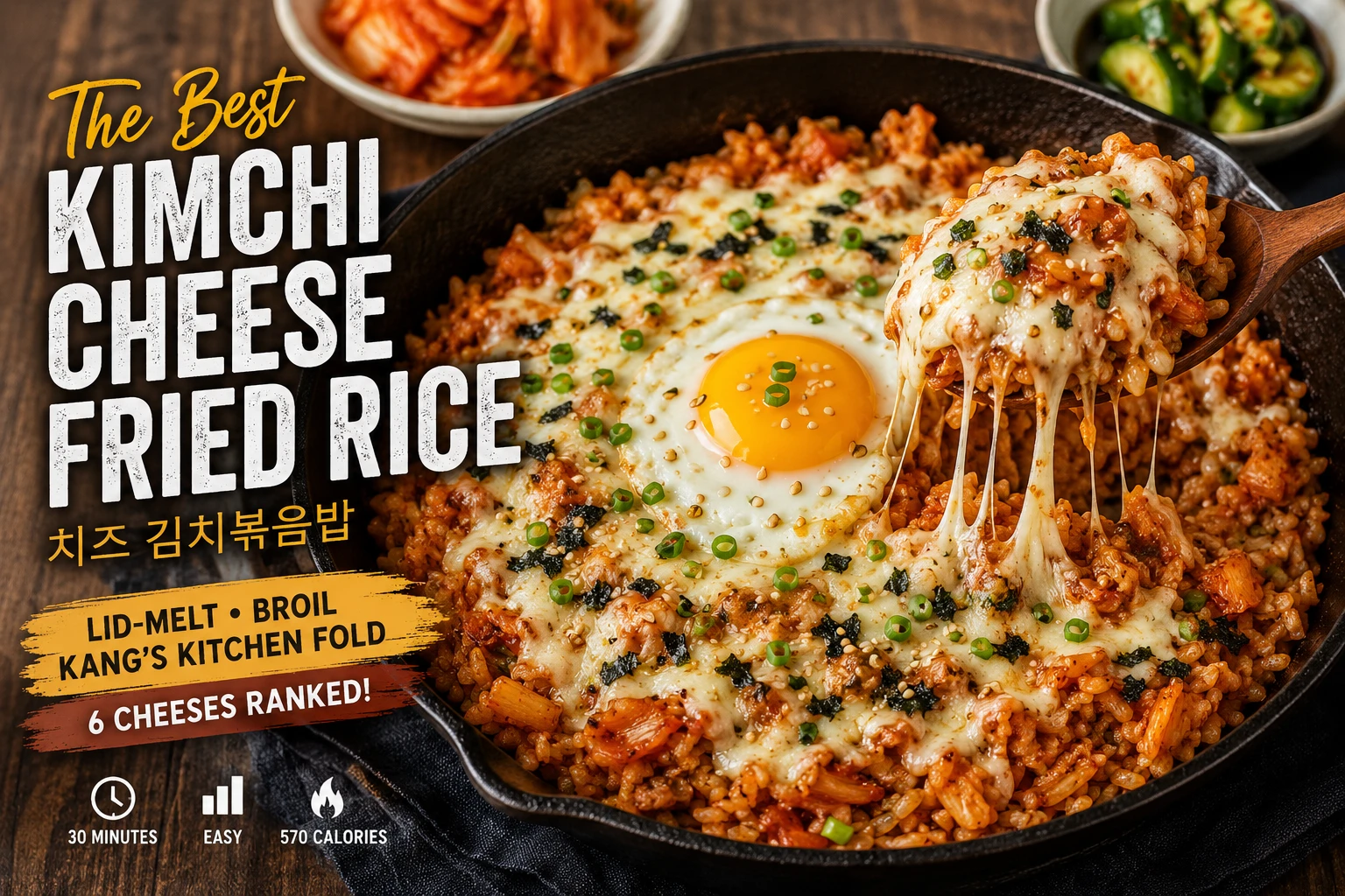 Kimchi cheese fried rice mozzarella pull