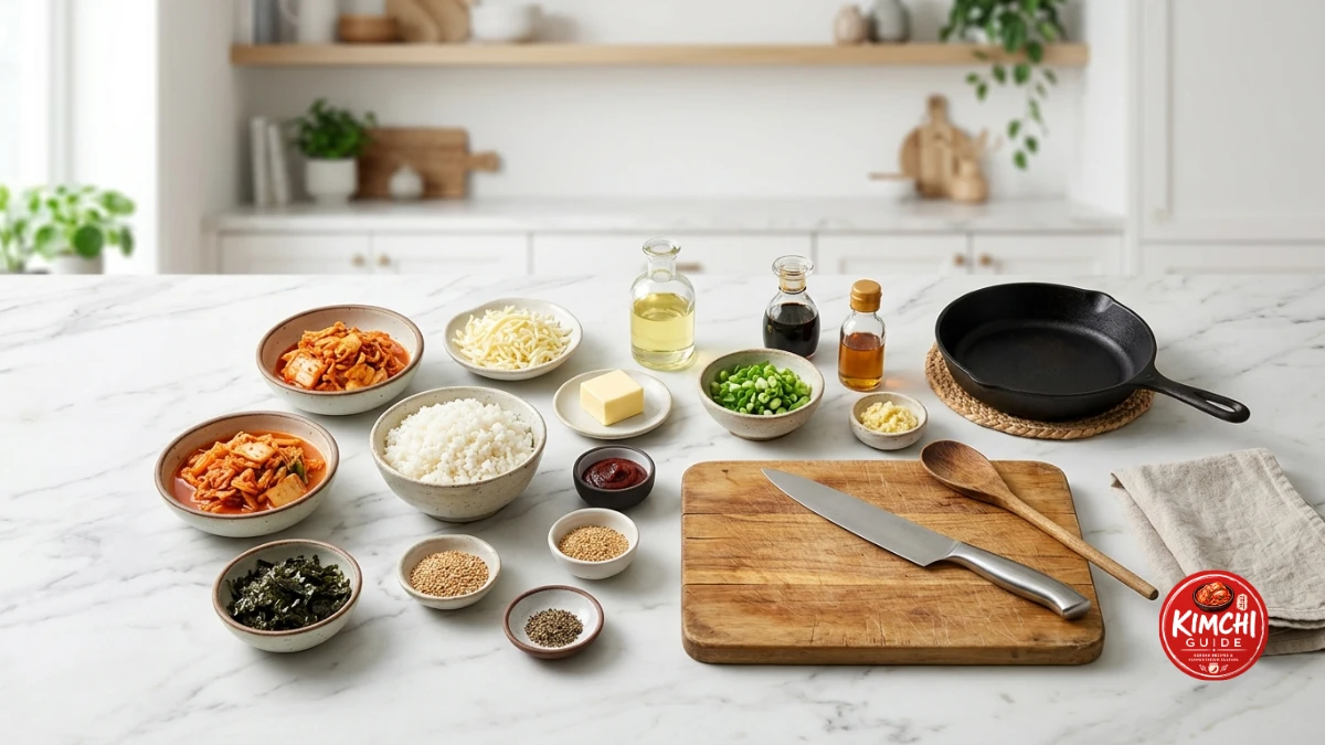 Chopping Stage 3 kimchi squeezing juice and shredding cold mozzarella block for kimchi cheese fried rice