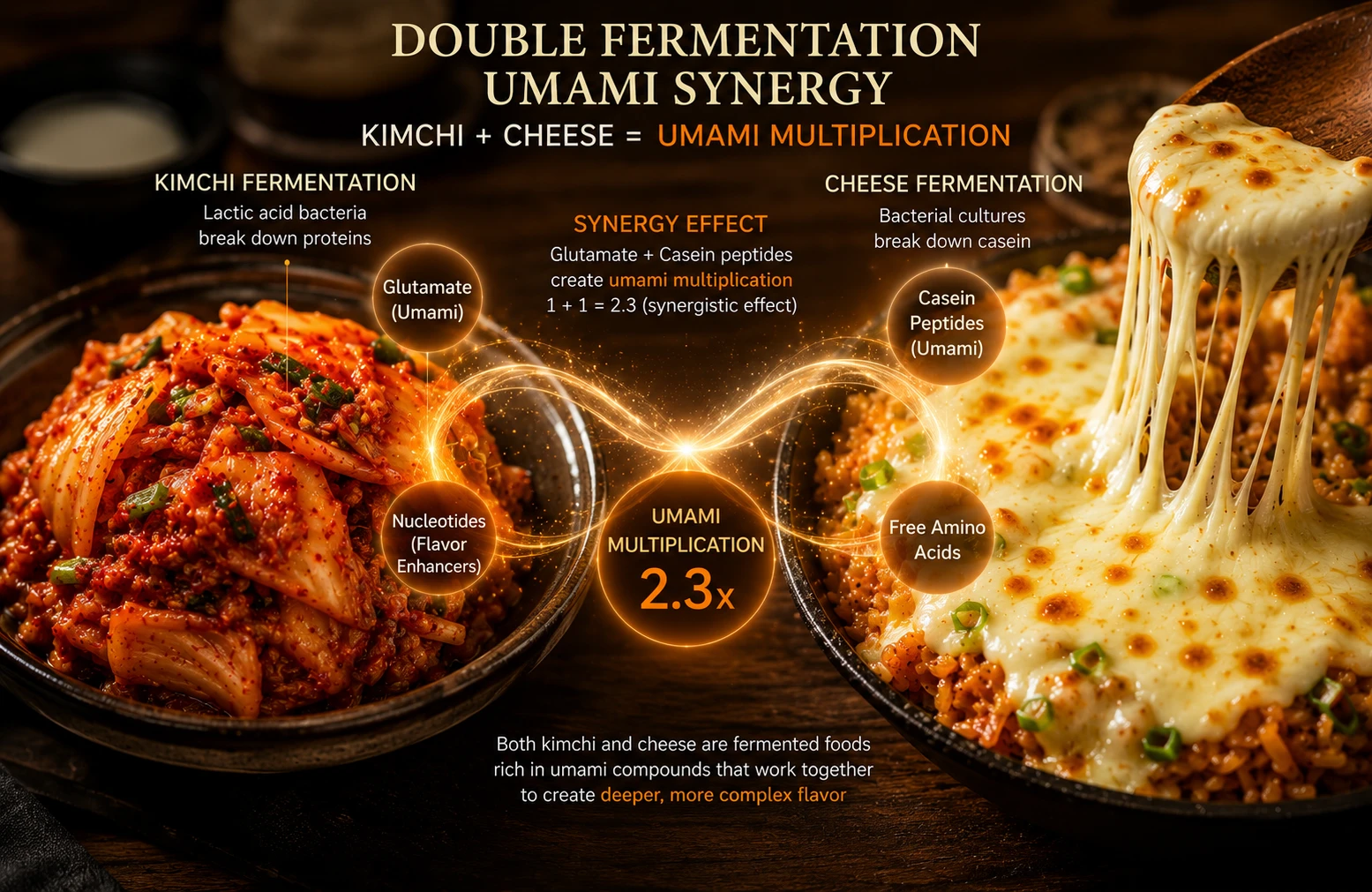 Kimchi and cheese both fermented double glutamate synergy umami multiplication
