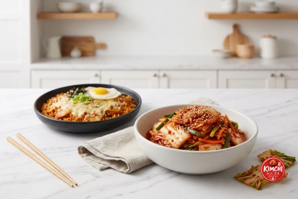 Fresh kimchi banchan side dish pairing kimchi bacon fried rice
