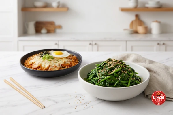 Spinach namul Korean sesame spinach light pairing cauliflower kimchi fried rice