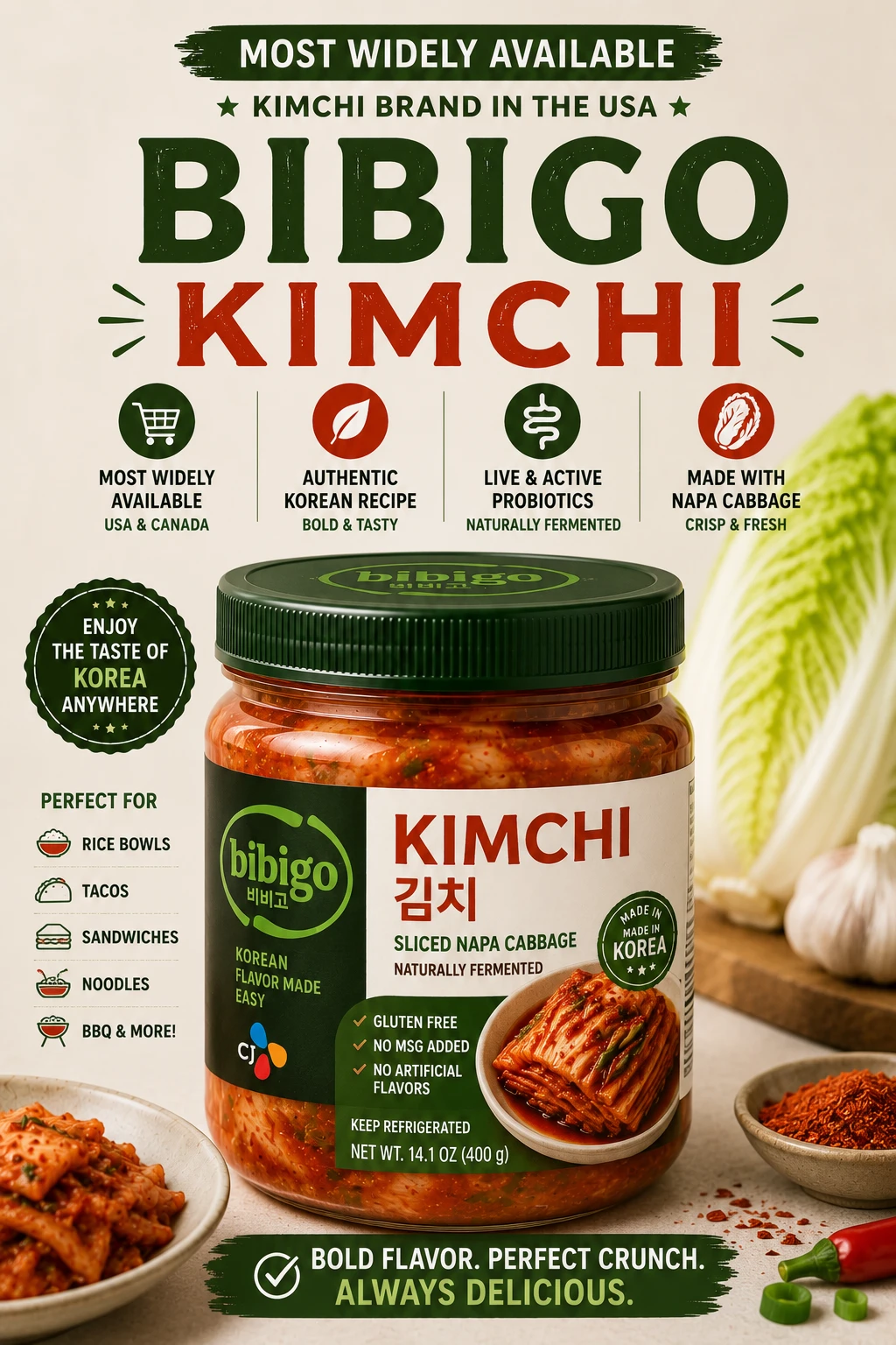 Bibigo Kimchi jar most widely available kimchi brand USA