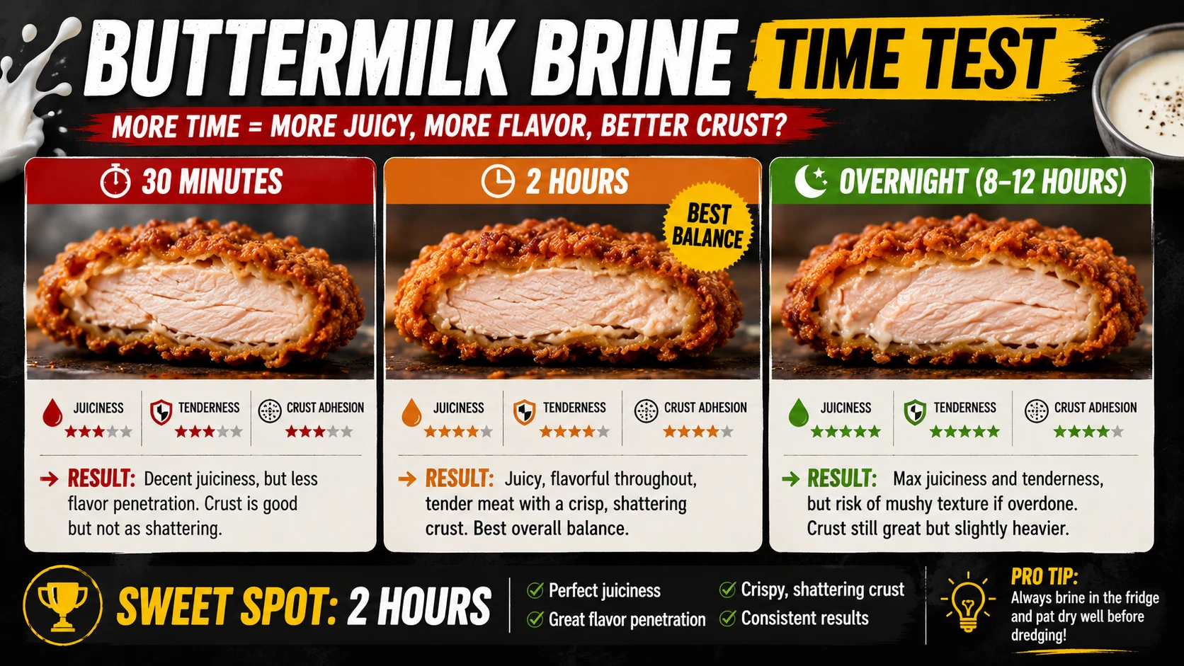 Buttermilk gochujang brine test at 30 minutes 2 hours and overnight for kimchi chicken burger