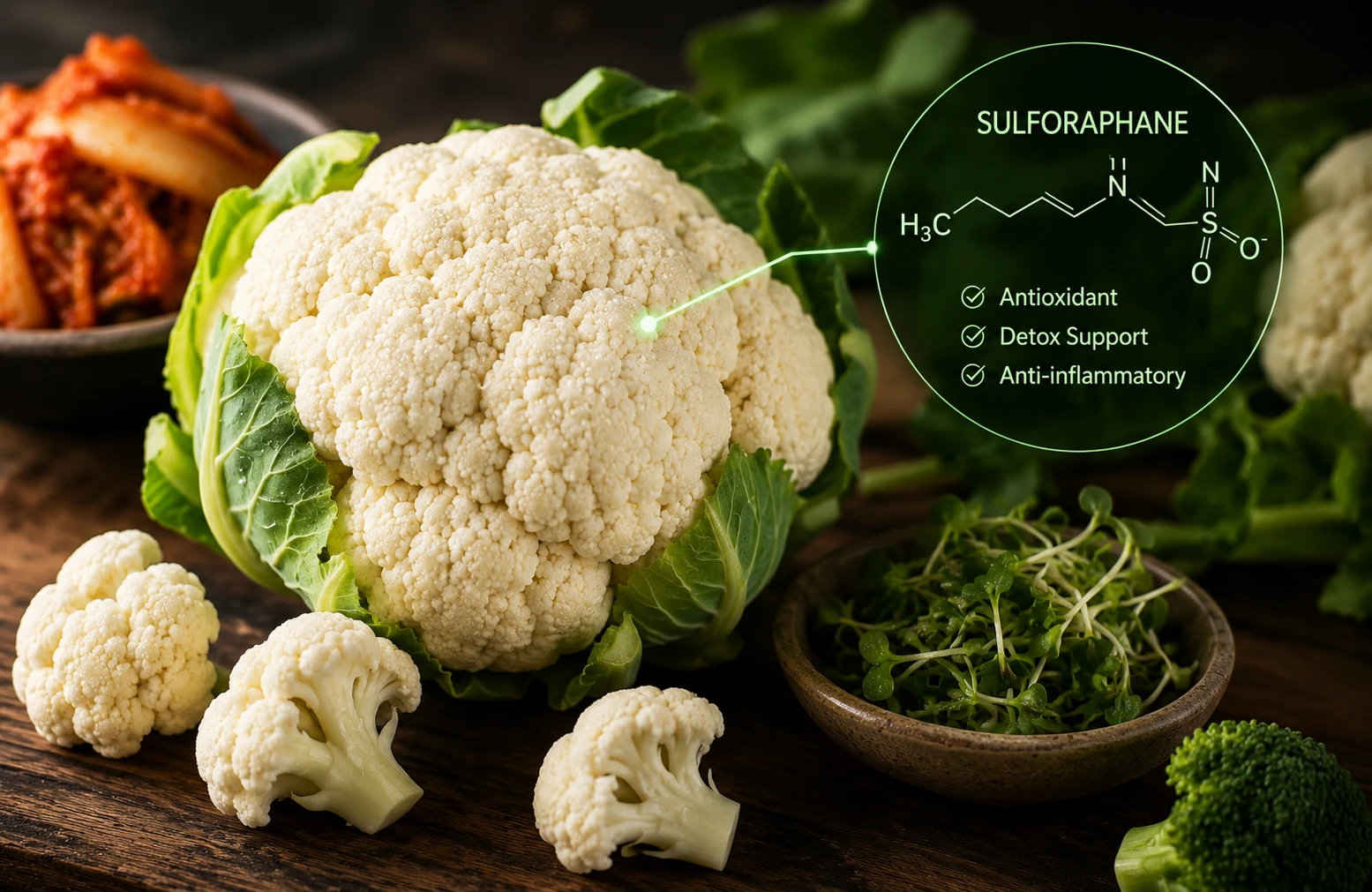 Cruciferous cauliflower sulforaphane compounds nutritional benefit kimchi fried rice