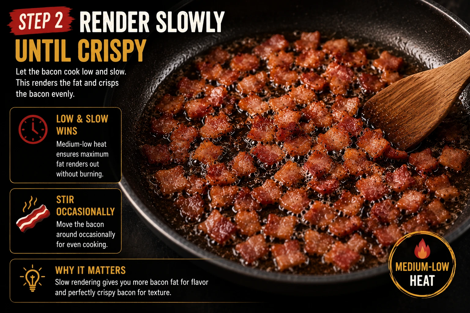 Crispy bacon bits reserved on paper towel rendered fat left in pan kimchi bacon fried rice