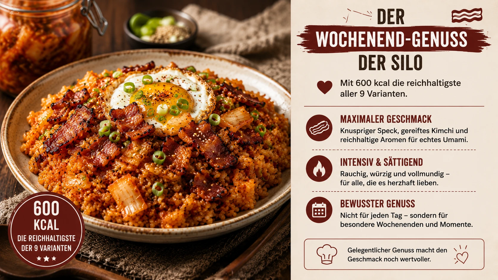 Fertiges Kimchi Bratreis mit Speck, die reichhaltigste Variante der Silo
