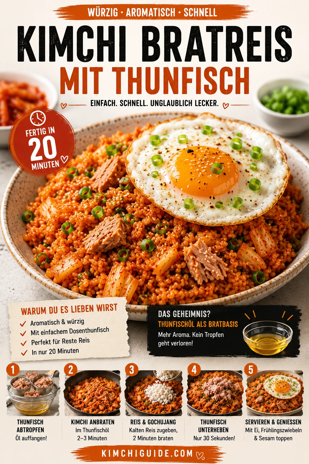 Kimchi Bratreis mit Thunfisch, Spiegelei, Frühlingszwiebel und Sesam — Rezeptkarte