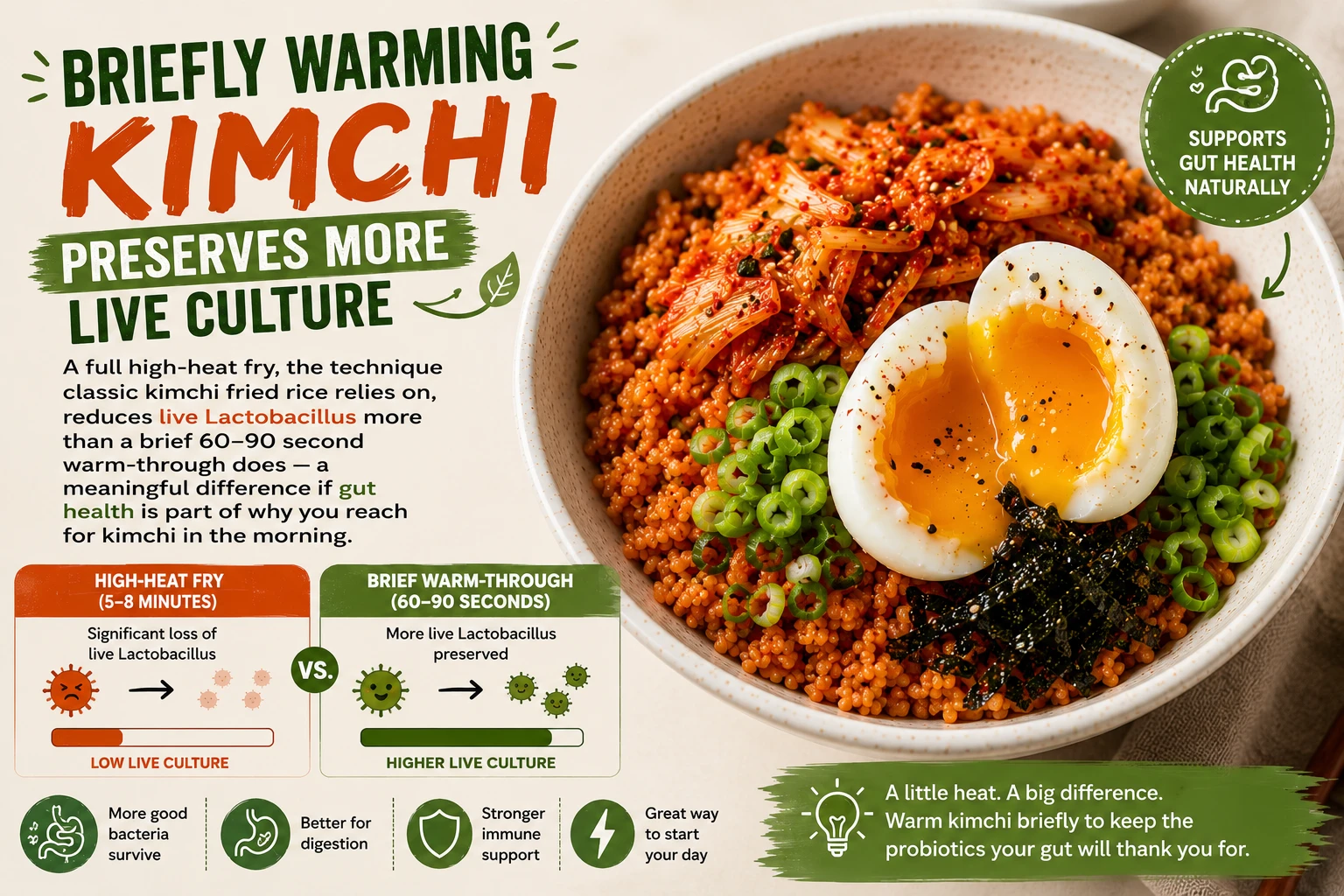 Gut health probiotics Lactobacillus morning kimchi breakfast bowl