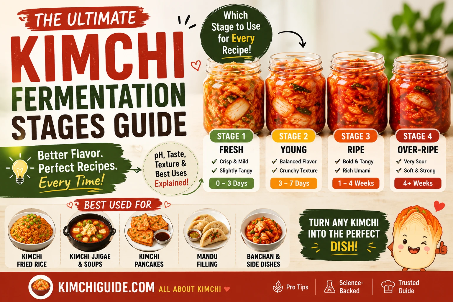 Vier Fermentationsstufen von Kimchi im Vergleich