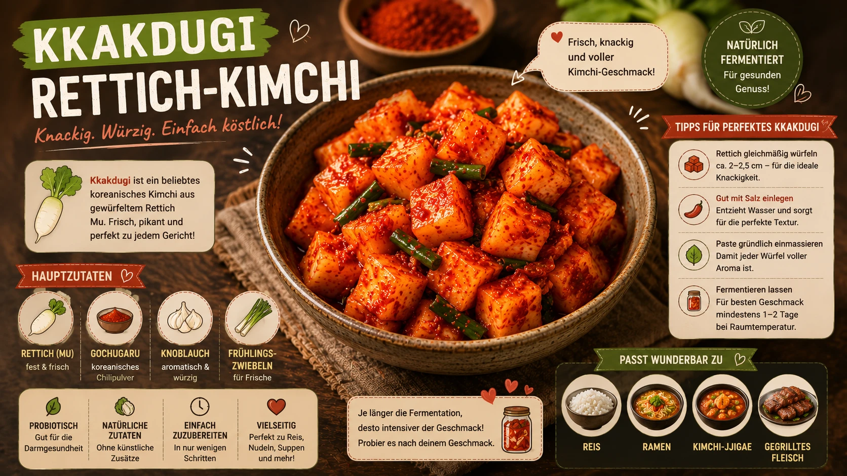 Kkakdugi, gewürfeltes koreanisches Rettich-Kimchi, in einer Schale