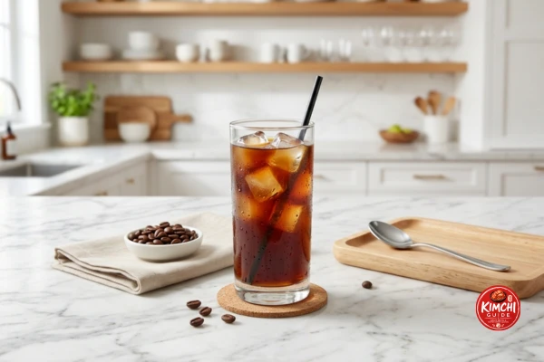 Iced Americano Korean coffee pairing kimchi breakfast bowl