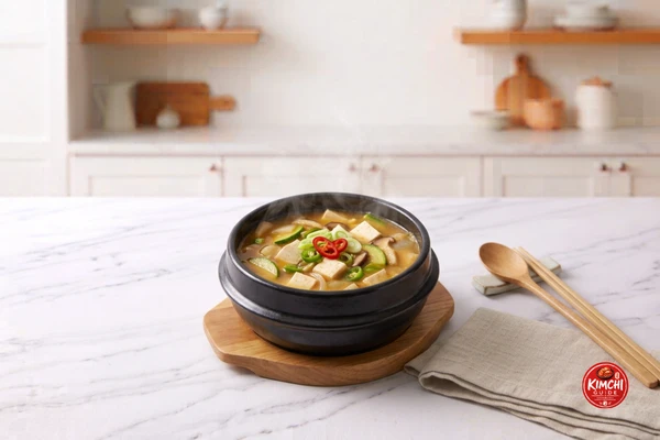 Doenjang jjigae Korean soybean stew — broth contrast pairing for dry bokkeumbap