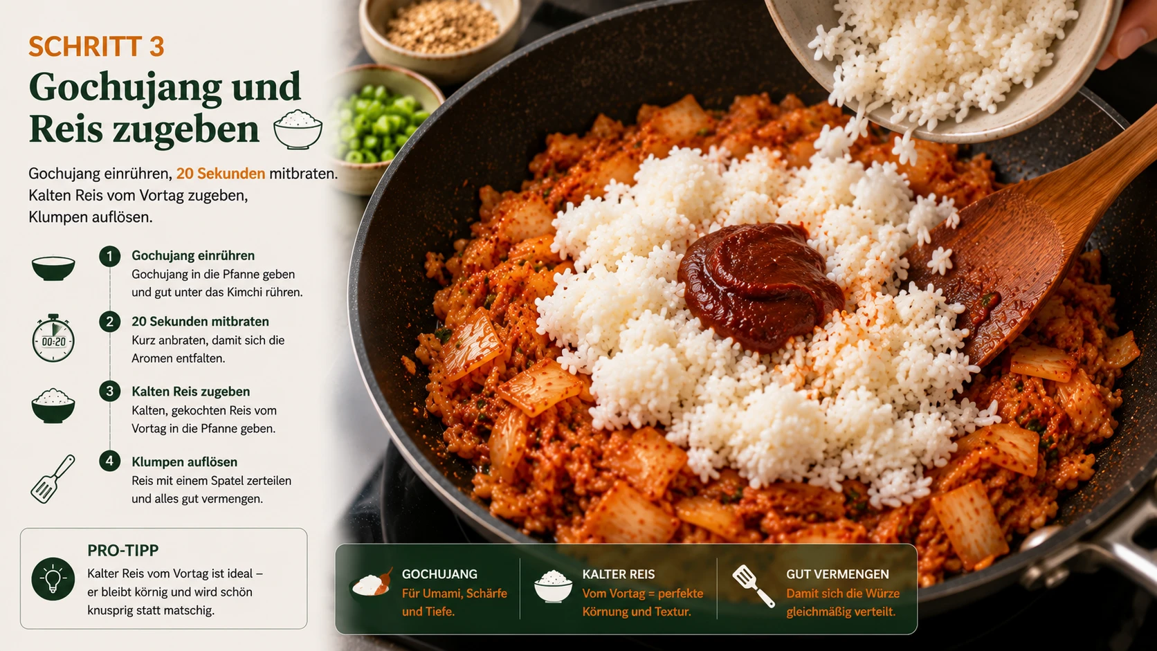 Gochujang und kalter Reis werden für die Frühstücksschale zubereitet
