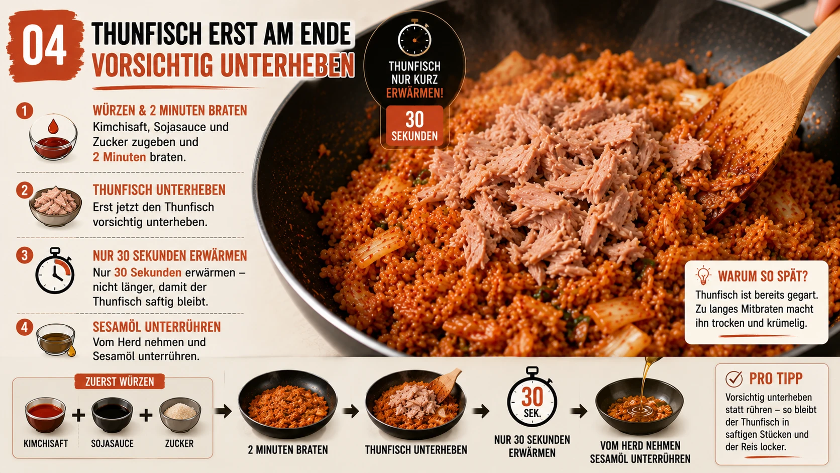 Thunfisch wird erst in den letzten Sekunden vorsichtig untergehoben