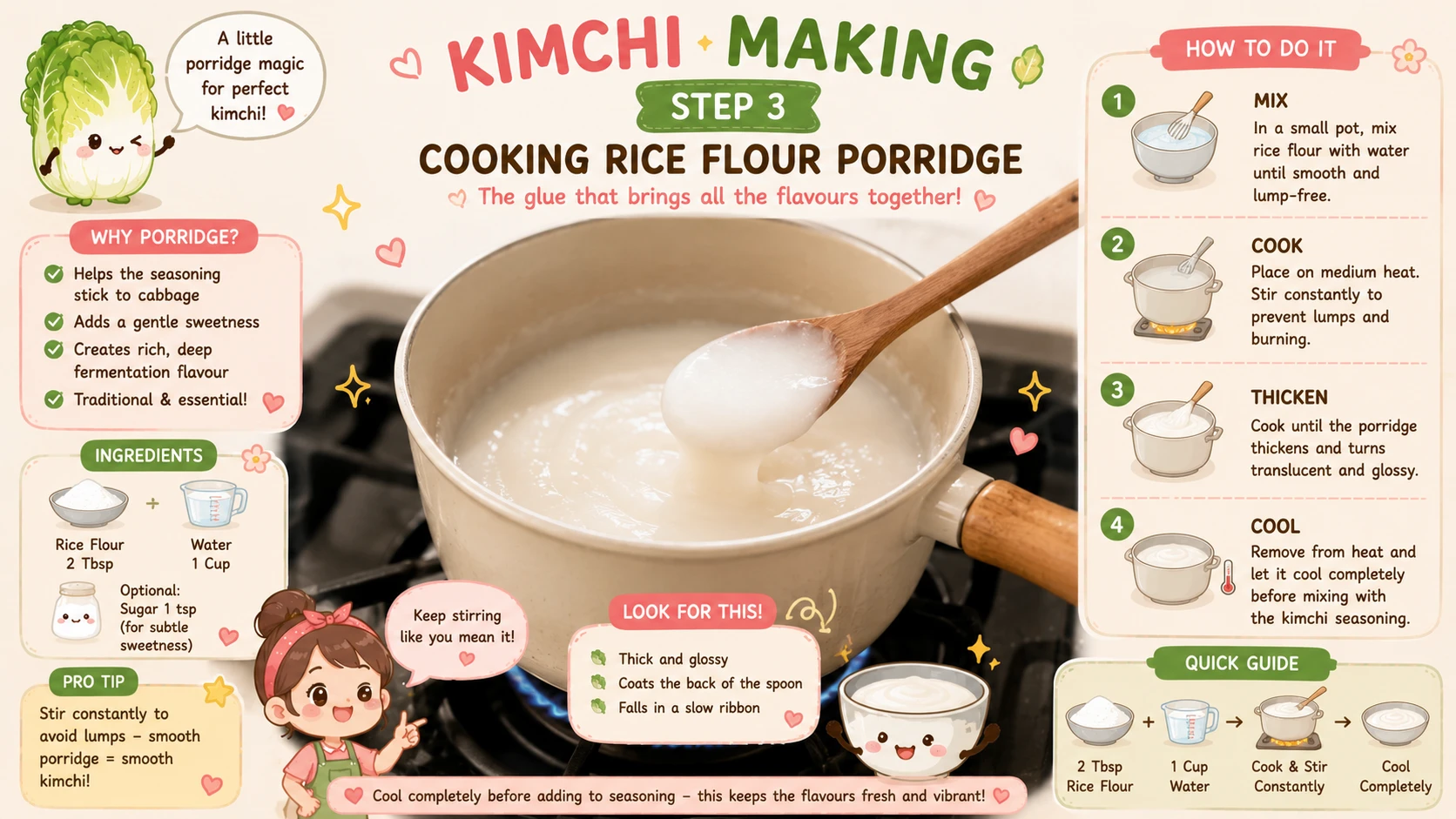 Sweet rice flour porridge thickening in a small pot on the stove