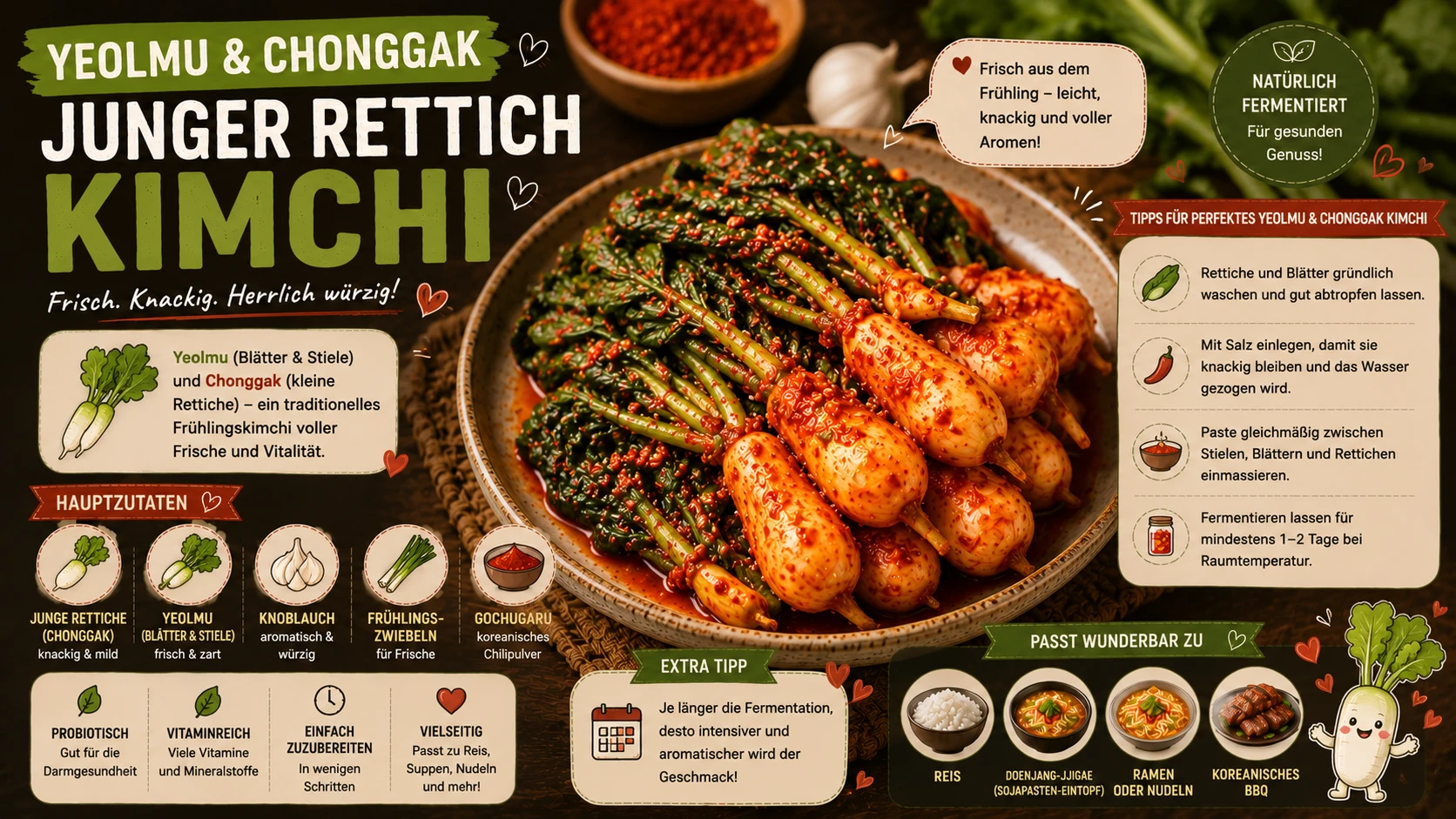 Yeolmu- und Chonggak-Kimchi aus jungem Rettich mit anhängendem Grün