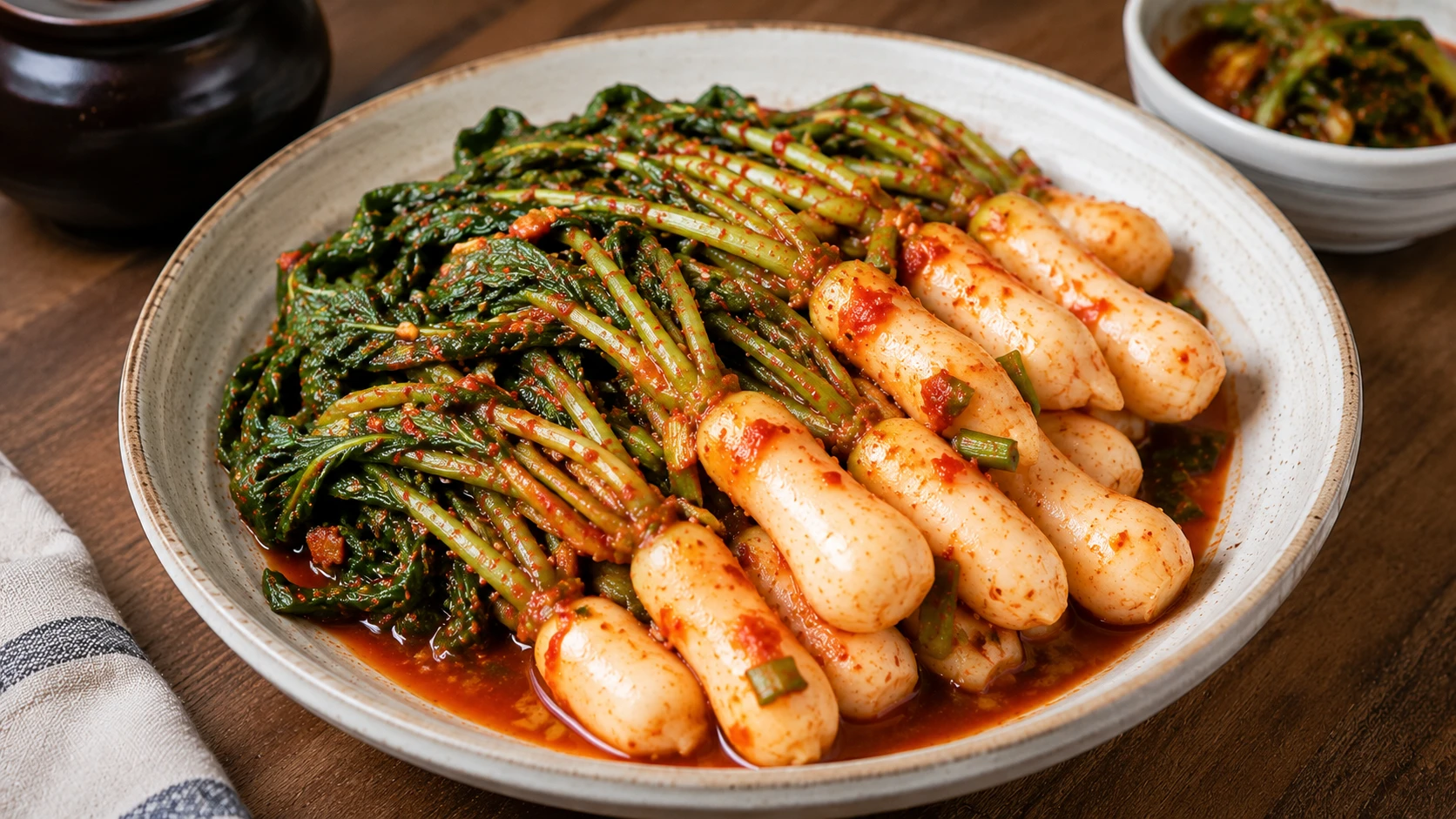 Yeolmu and chonggak young radish kimchi with greens attached