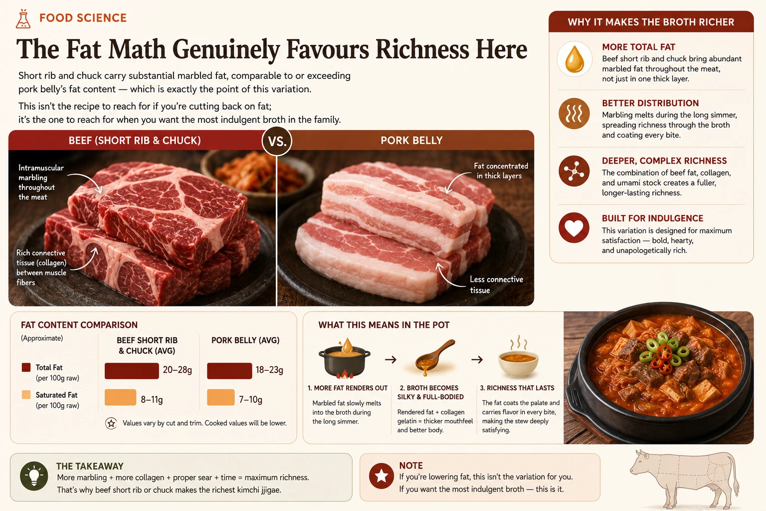 Beef versus pork belly fat and richness comparison kimchi jjigae