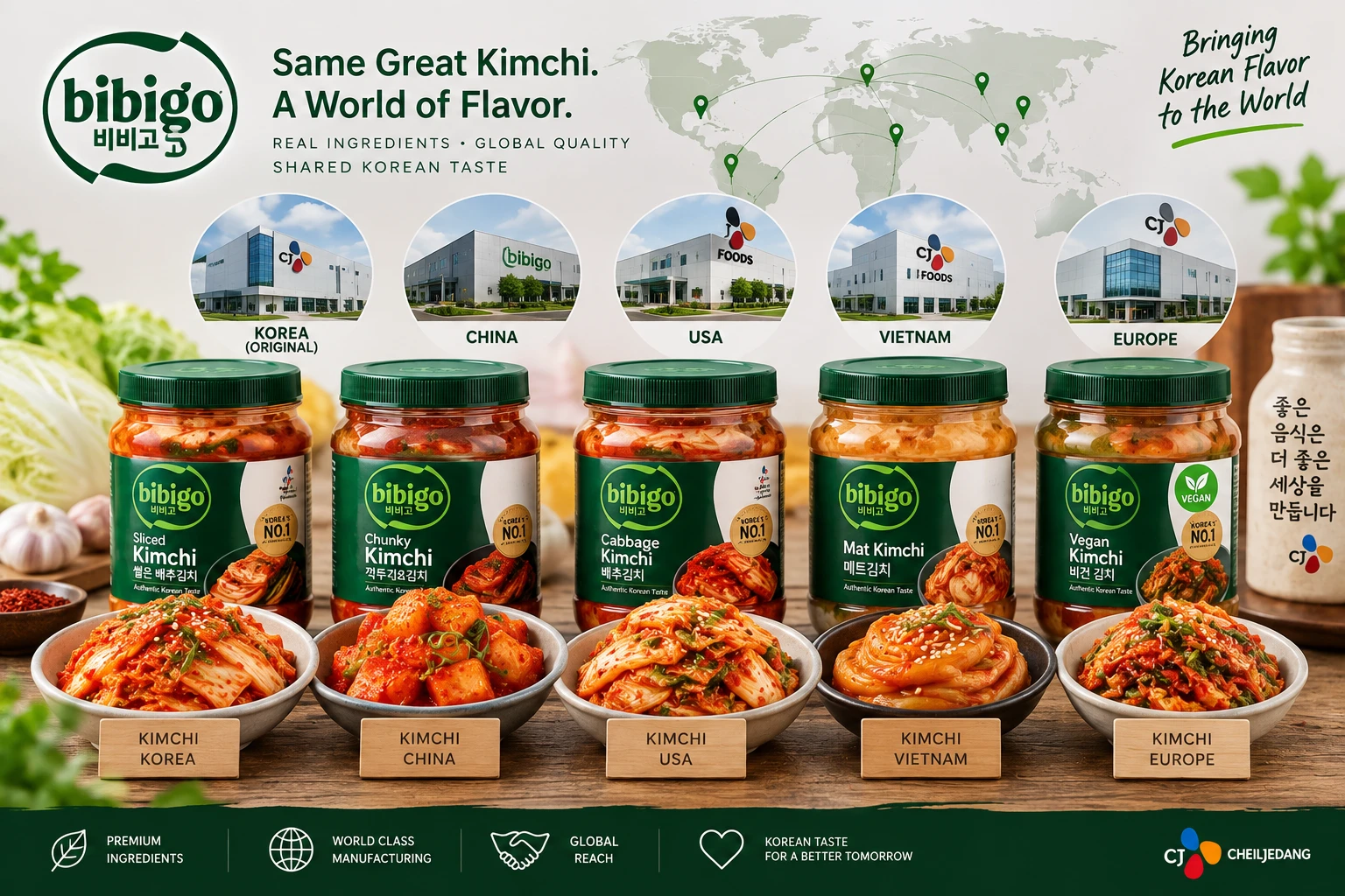 Bibigo kimchi multiple production facilities worldwide taste variation
