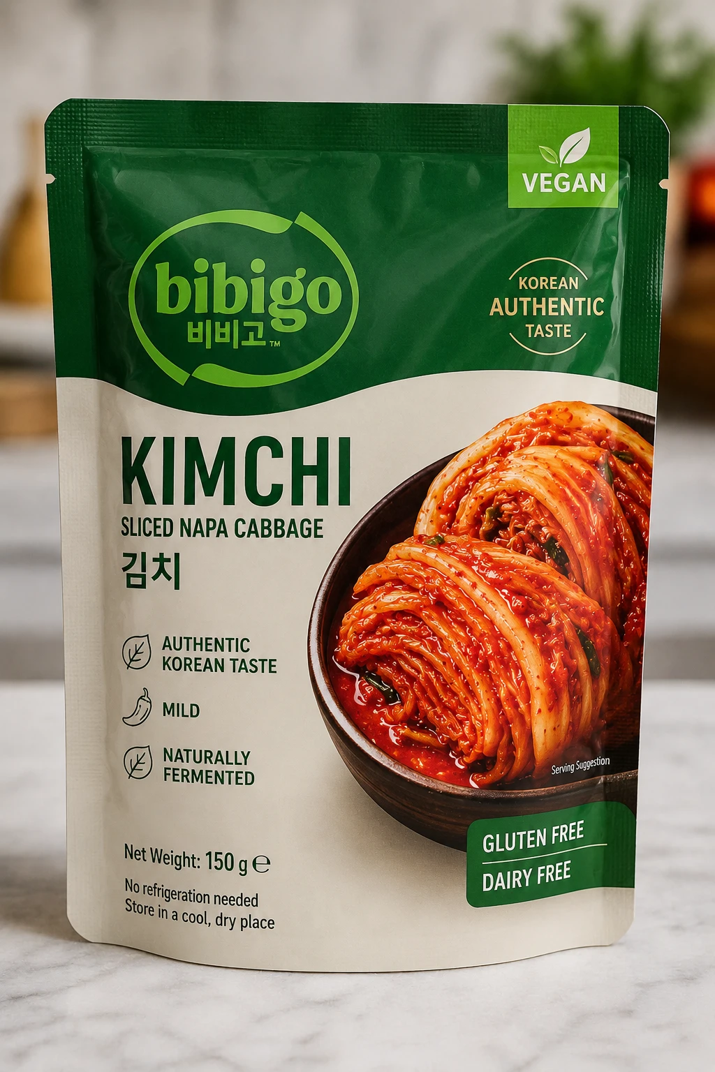 Bibigo Kimchi UK ambient vegan pouch Sainsburys Ocado