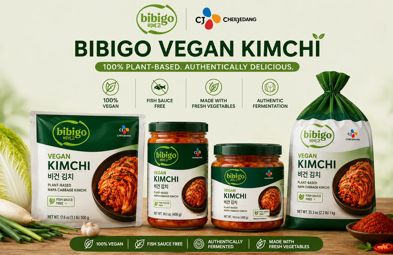 Bibigo vegan kimchi napa cabbage plant based fish sauce free