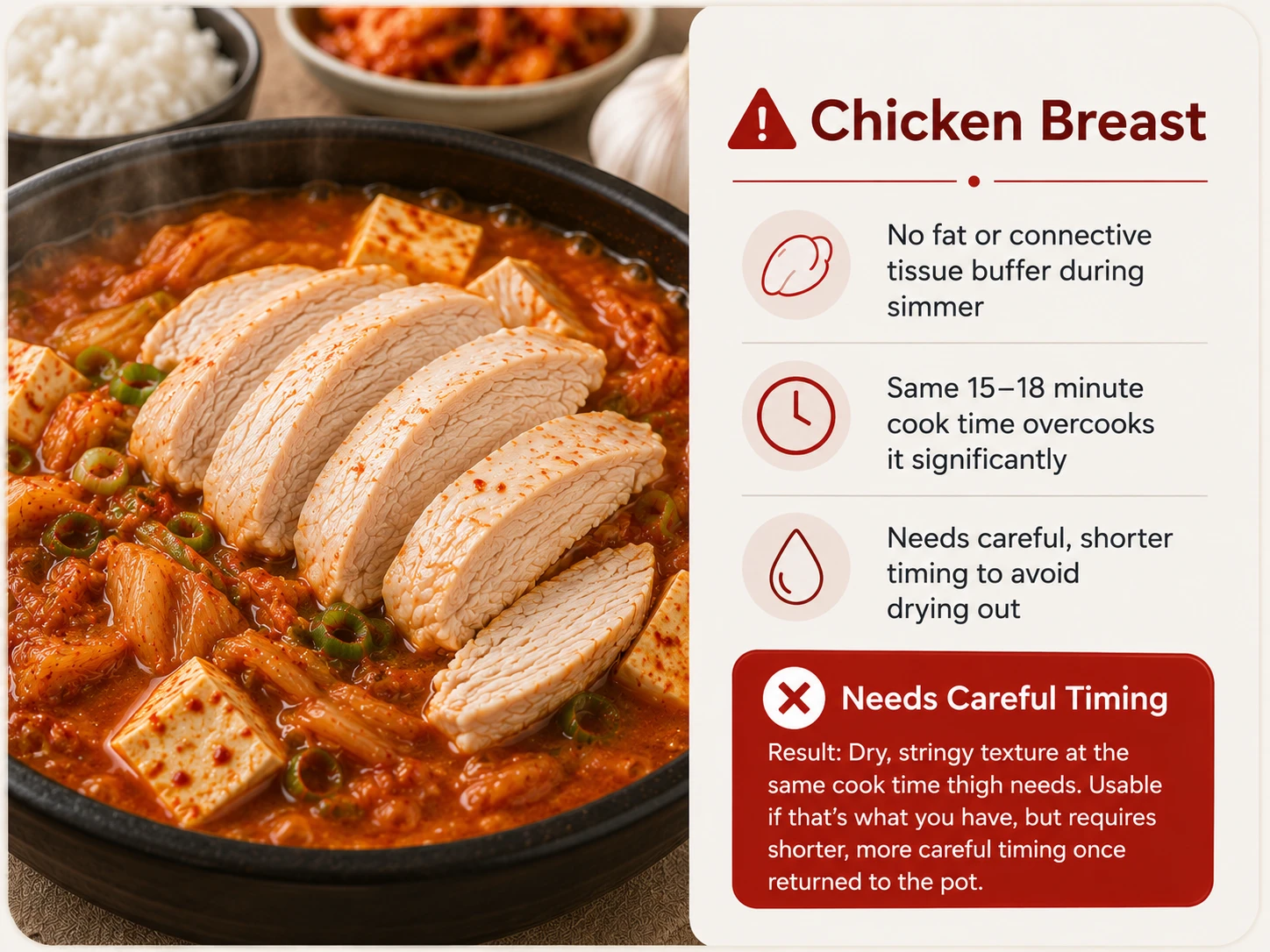 Chicken breast caution needs careful timing kimchi jjigae