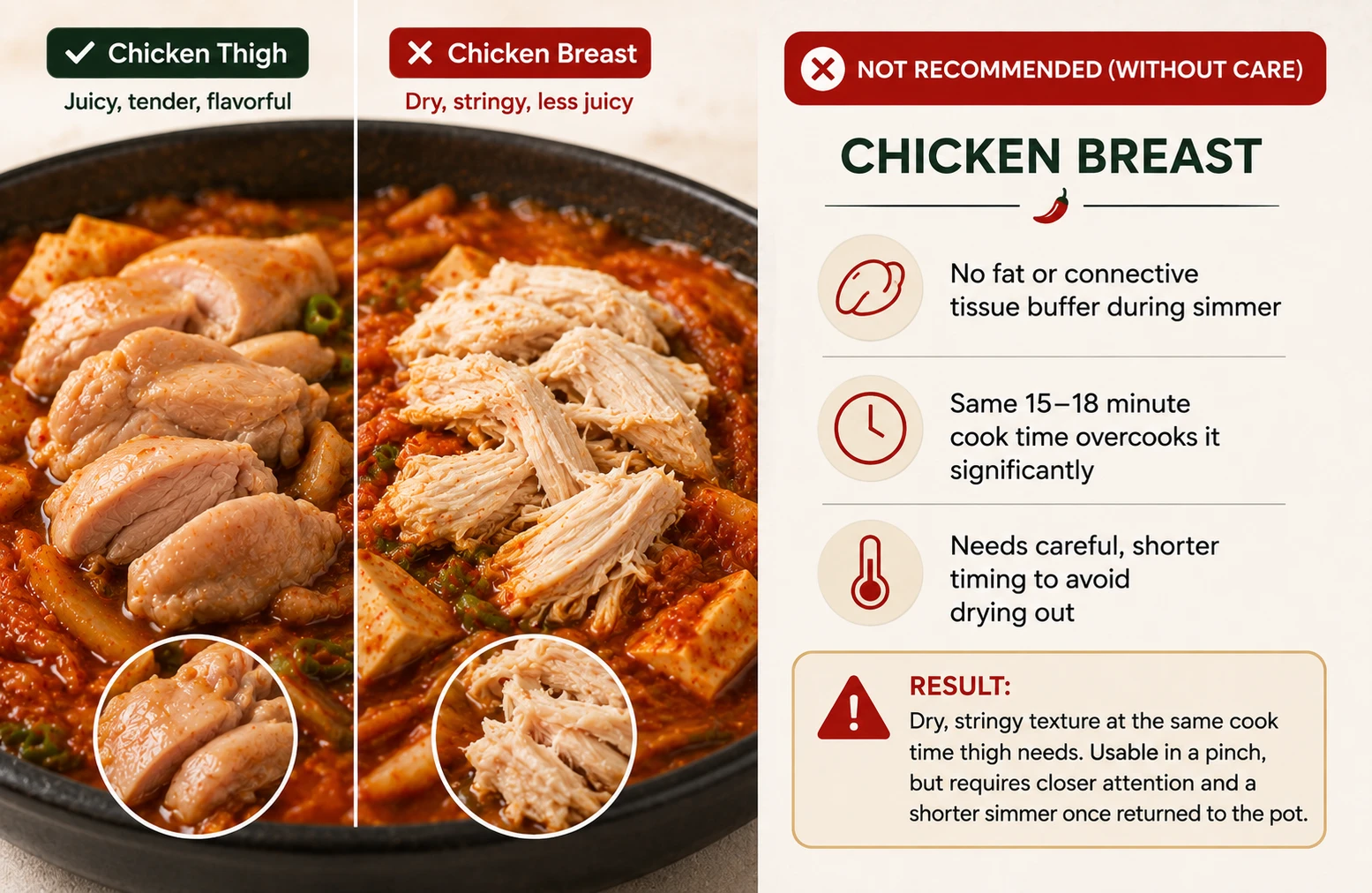 Chicken breast comparison dry stringy result kimchi jjigae