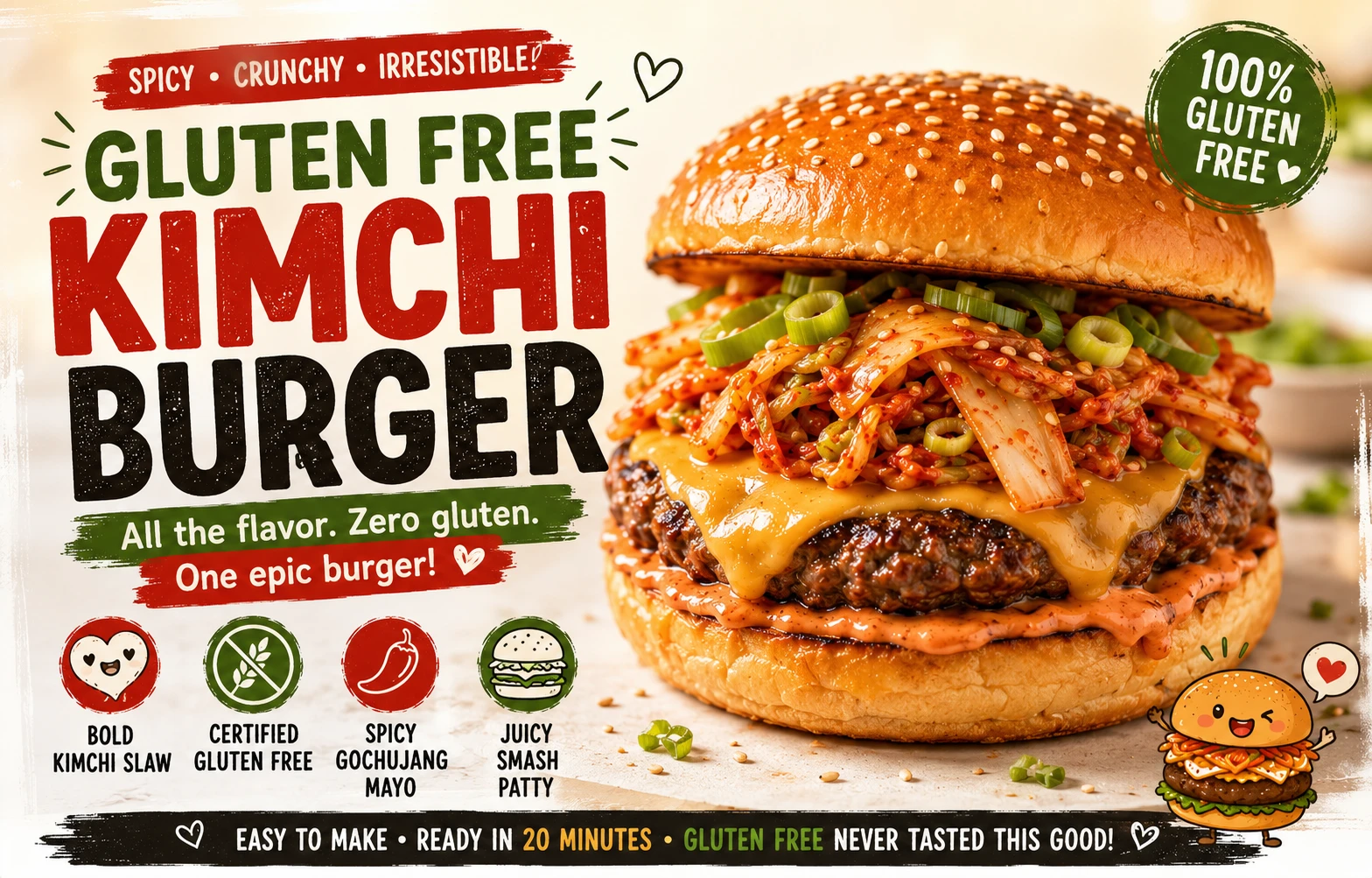 Gluten free kimchi burger certified GF bun