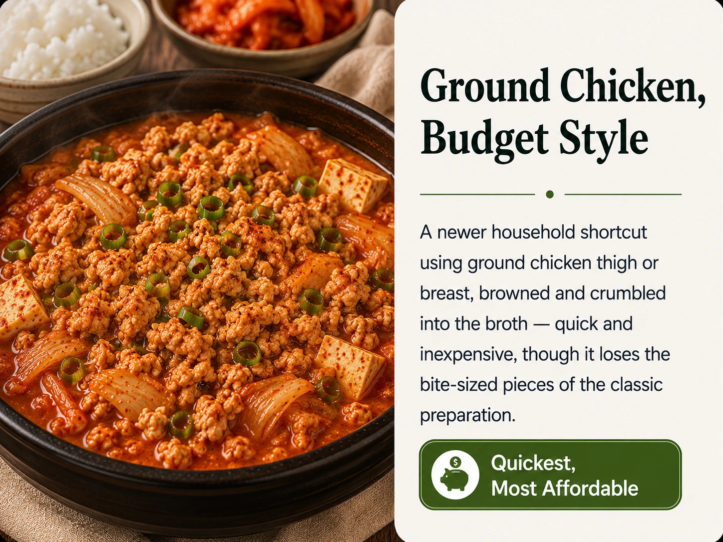 Ground chicken budget style kimchi jjigae