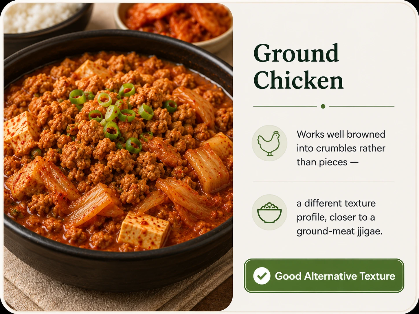 Ground chicken option kimchi jjigae