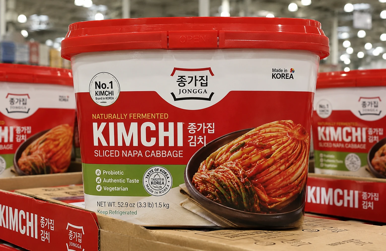 Jongga kimchi bulk tub packaging at Costco