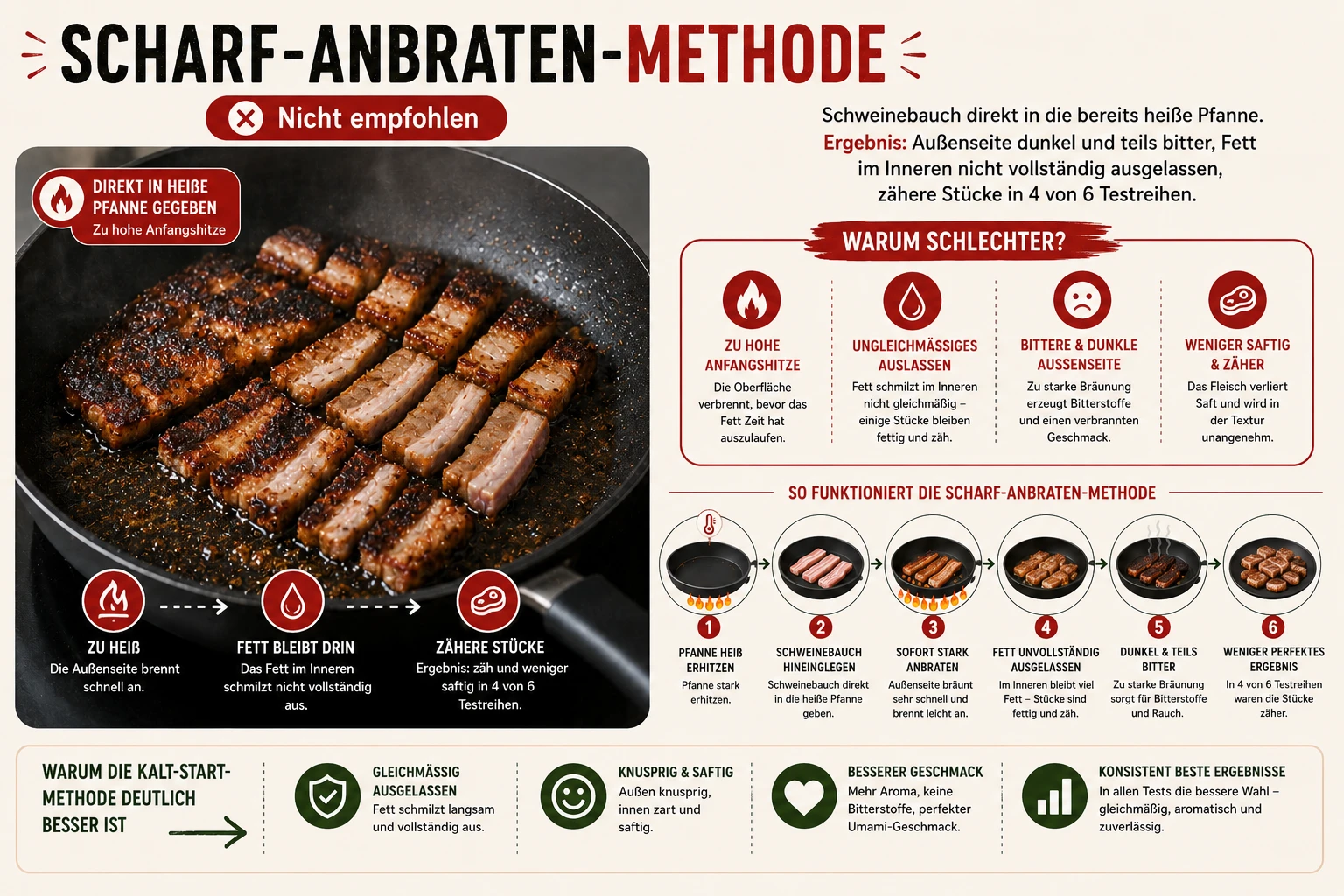 Scharf angebratener Schweinebauch außen verbrannt innen zäh