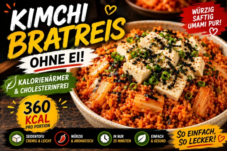 Kimchi Bratreis ohne Ei mit Seidentofu – würziger koreanischer Bratreis, kalorienärmer und cholesterinfrei