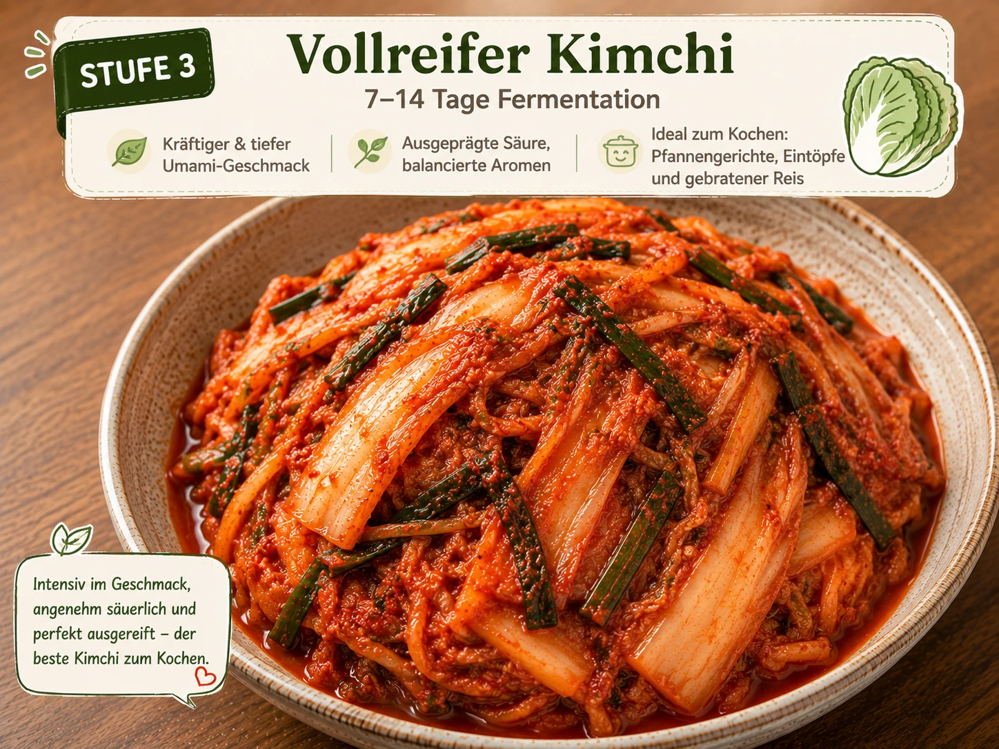 Stufe-3-Kimchi gereift, Standardempfehlung auch zum Frühstück