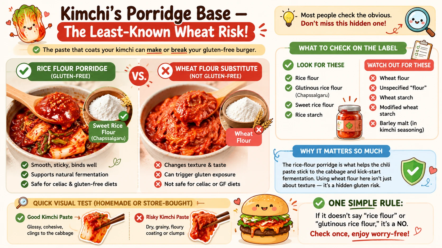Kimchi porridge paste base made with rice flour instead of wheat flour for a gluten free kimchi burger topping