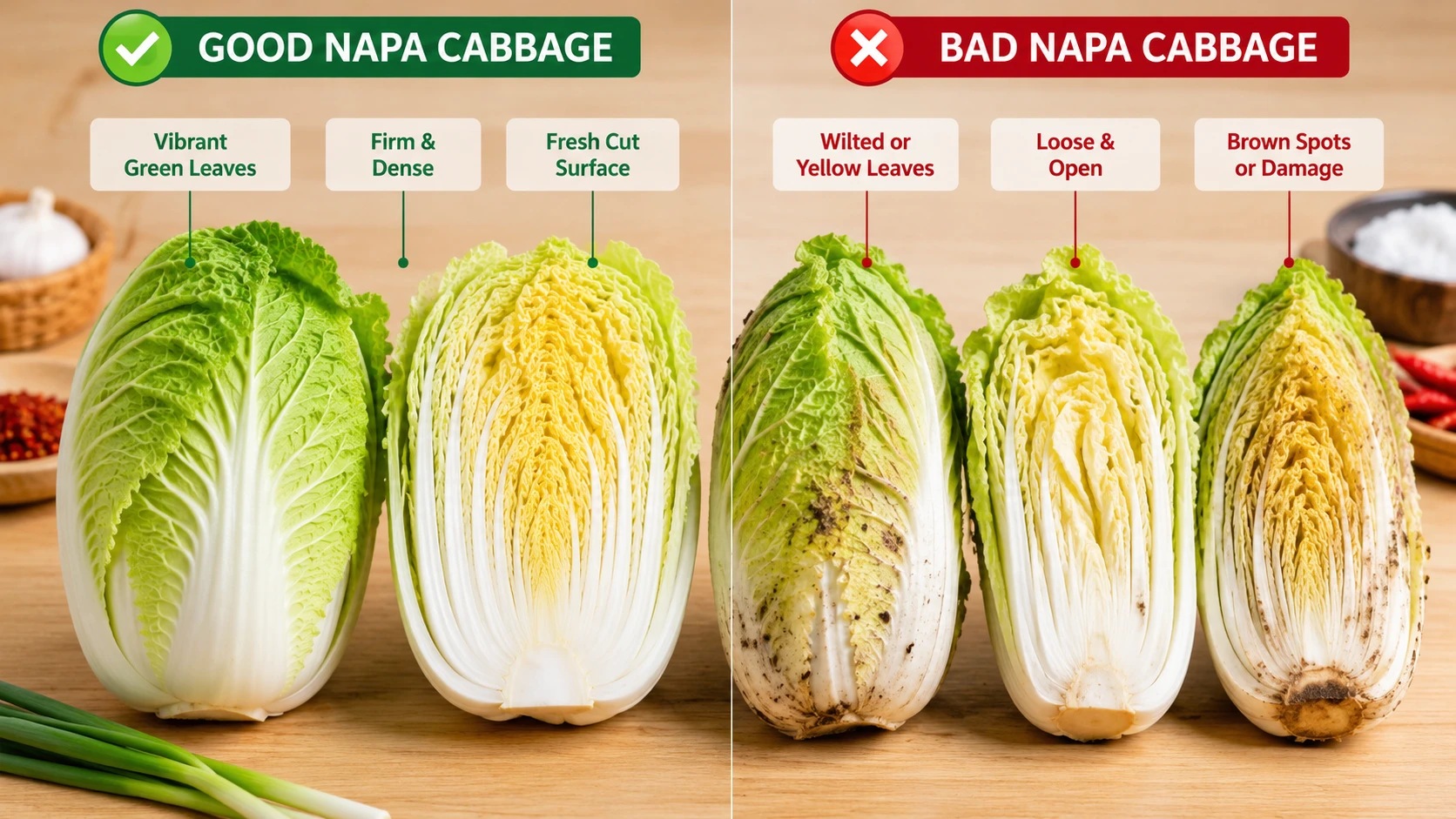 Good vs bad napa cabbage comparison