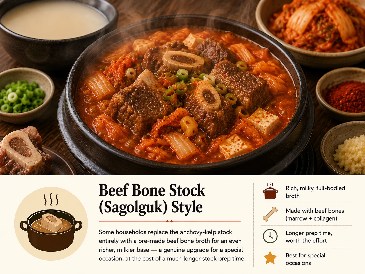 Sagolguk beef bone stock style kimchi jjigae