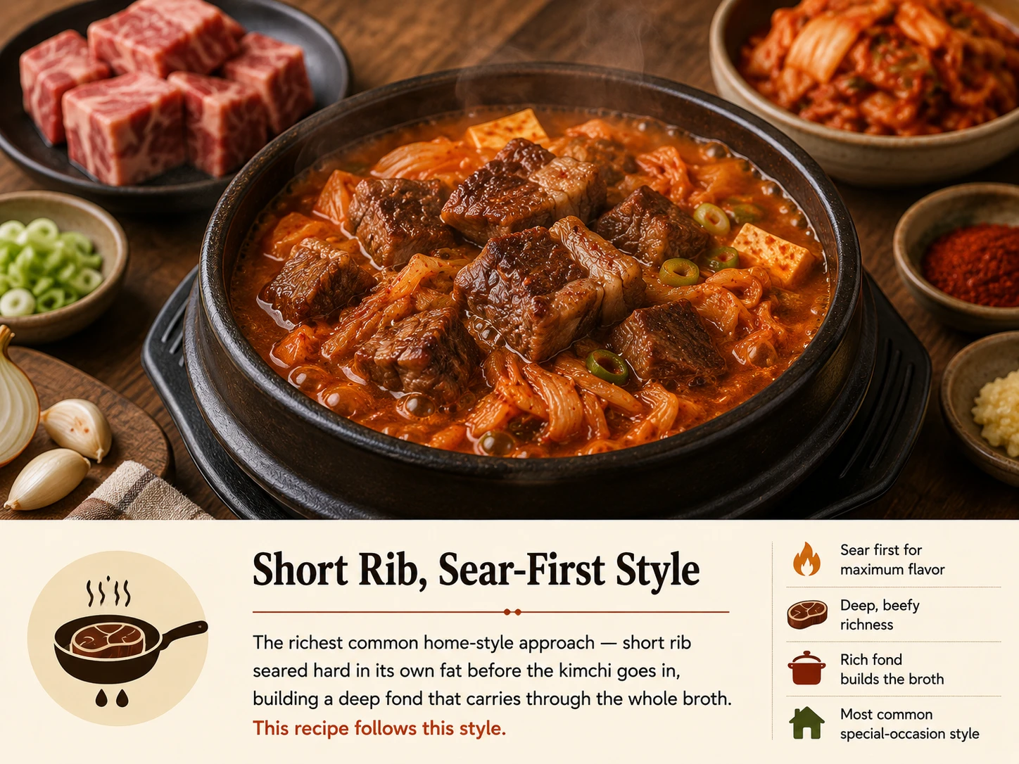 Sear first short rib style beef kimchi jjigae