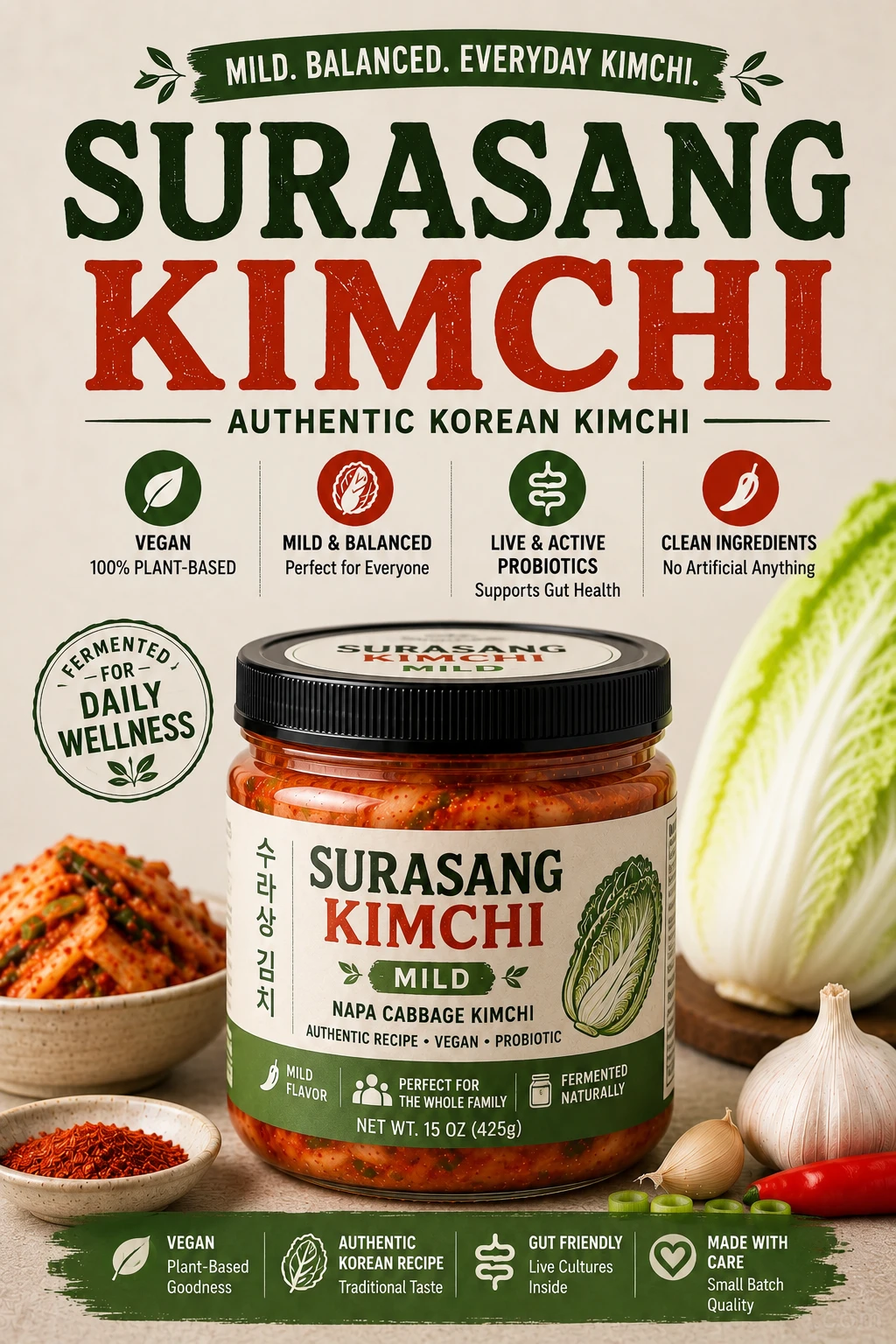 Surasang Kimchi jar mild vegan kimchi brand