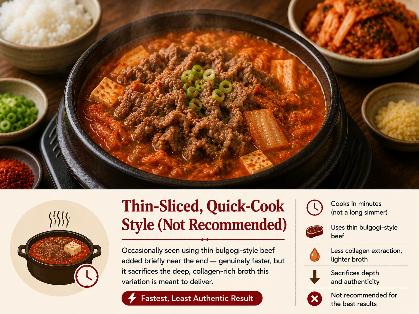 Thin sliced quick style beef kimchi jjigae