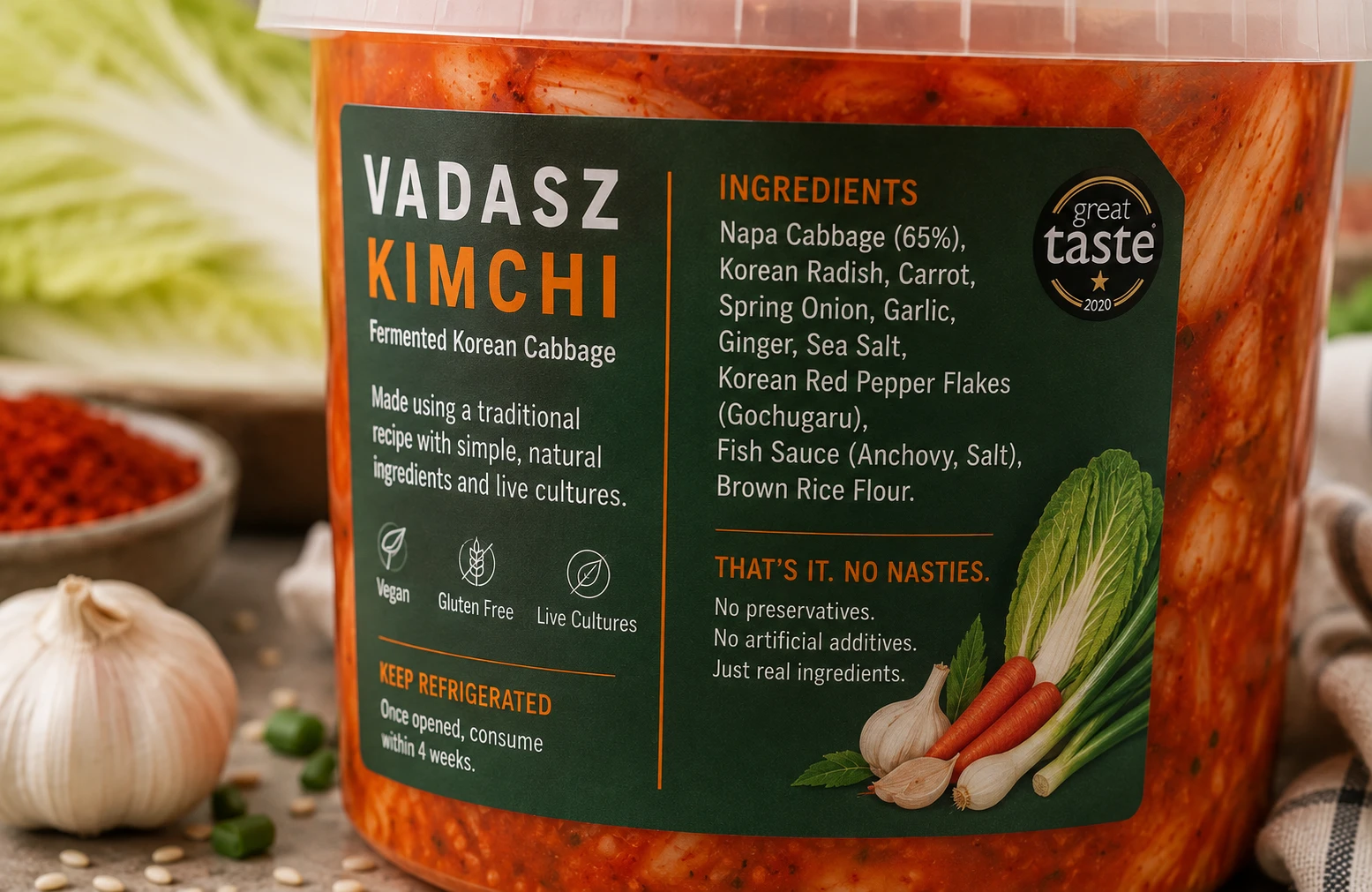 Vadasz kimchi ingredients label closeup natural simple recipe