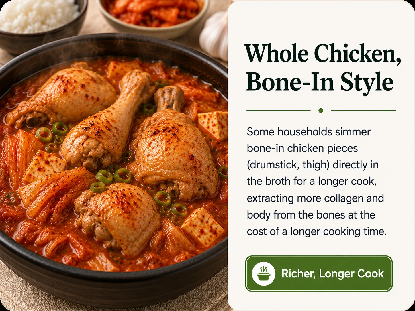 Whole chicken bone-in style kimchi jjigae