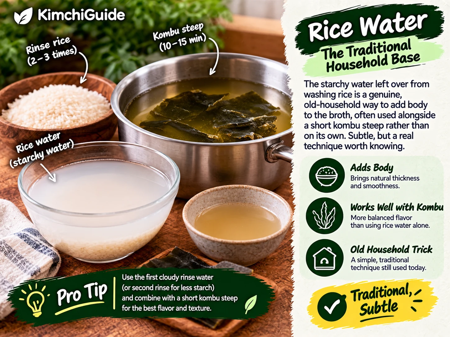 Rice water stock technique vegan kimchi jjigae