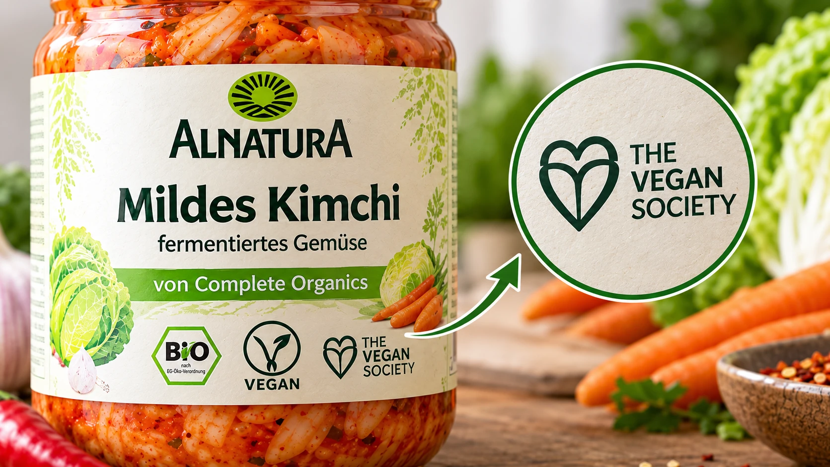 Alnatura Kimchi Vegan Society Siegel Zertifizierung