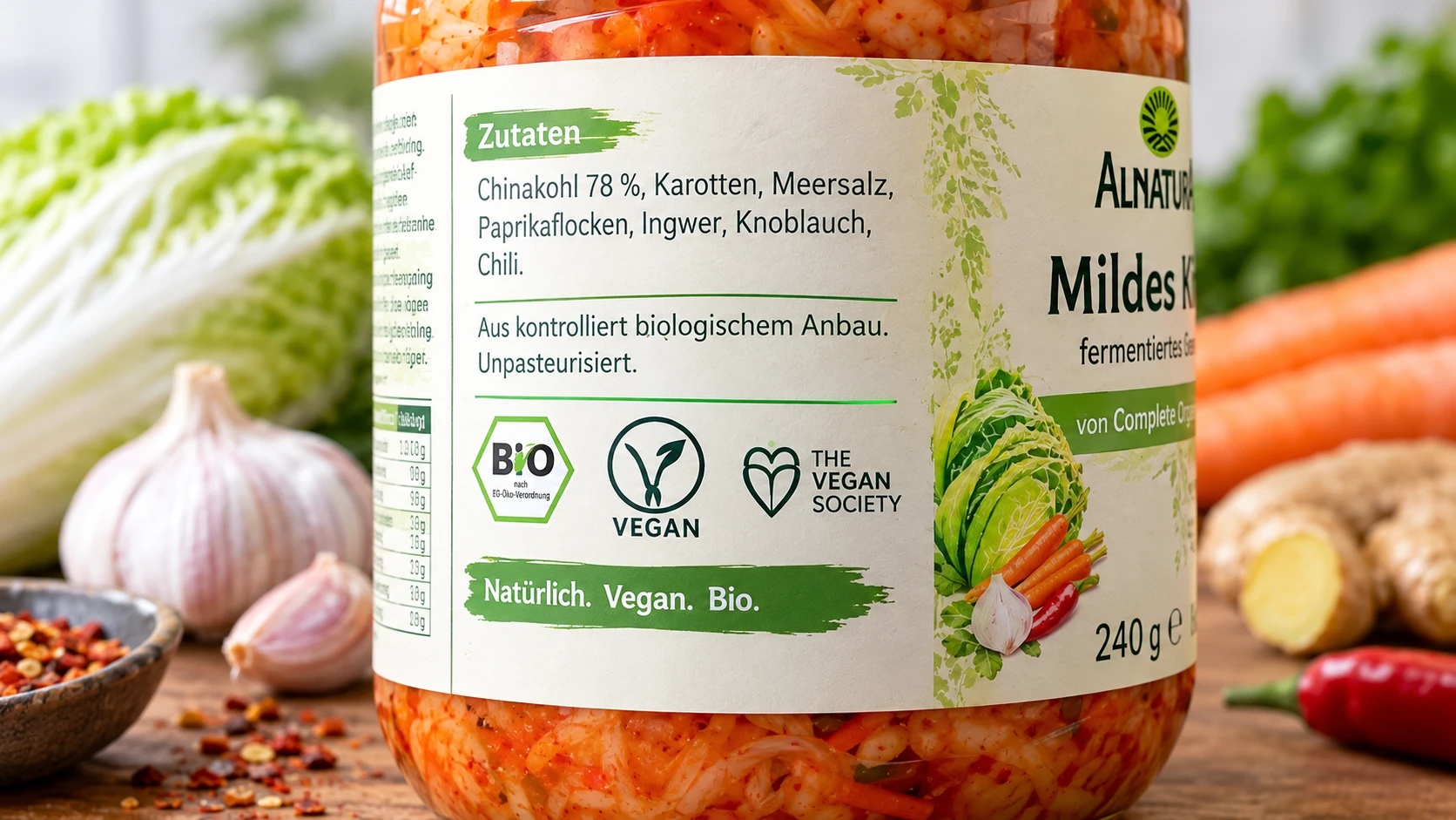 Alnatura Kimchi Mildes Kimchi Zutaten Etikett Nahaufnahme