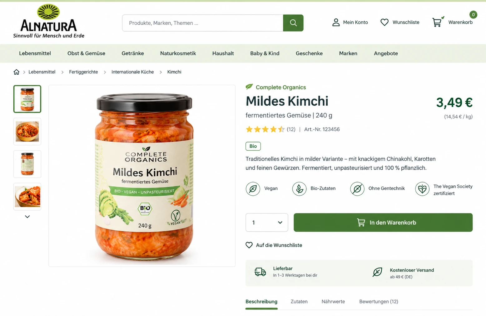 Alnatura Shop Completeorganics Produktseite Screenshot