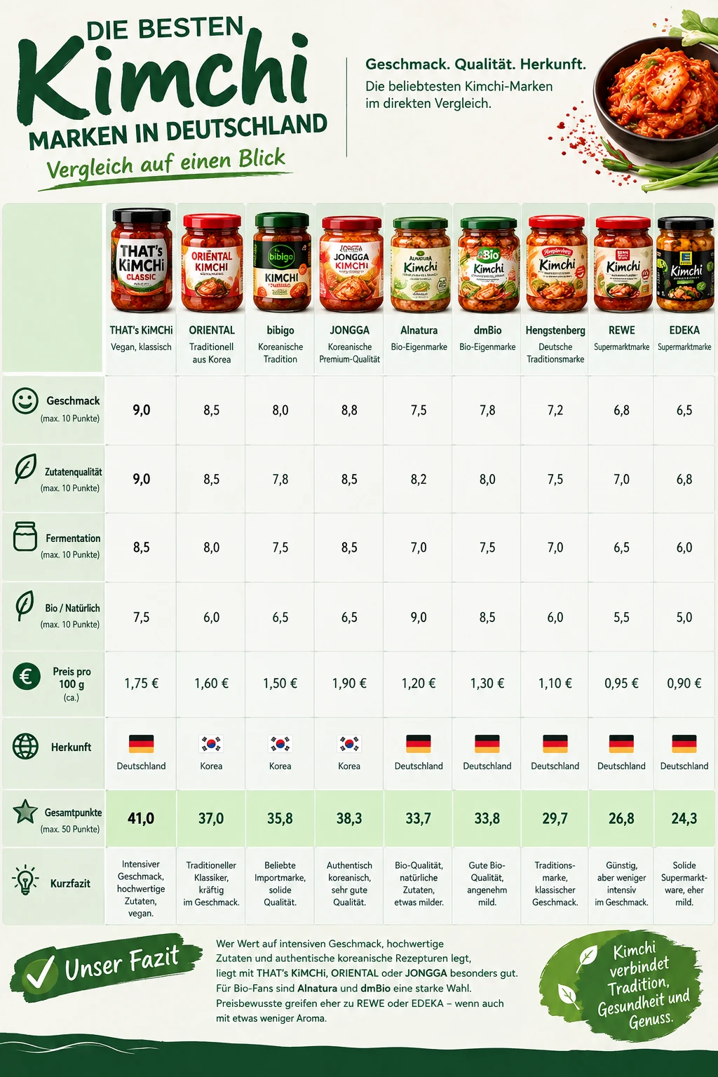Beste Kimchi Marken Deutschland Vergleichstabelle Punkte Preis Herkunft